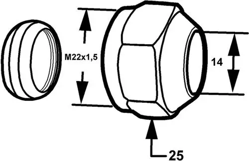 Technische Zeichnung einer Kupplung von IMI Hydronic Engineering. Darstellung mit Maßangaben und der Beschreibung der Gewindegröße.